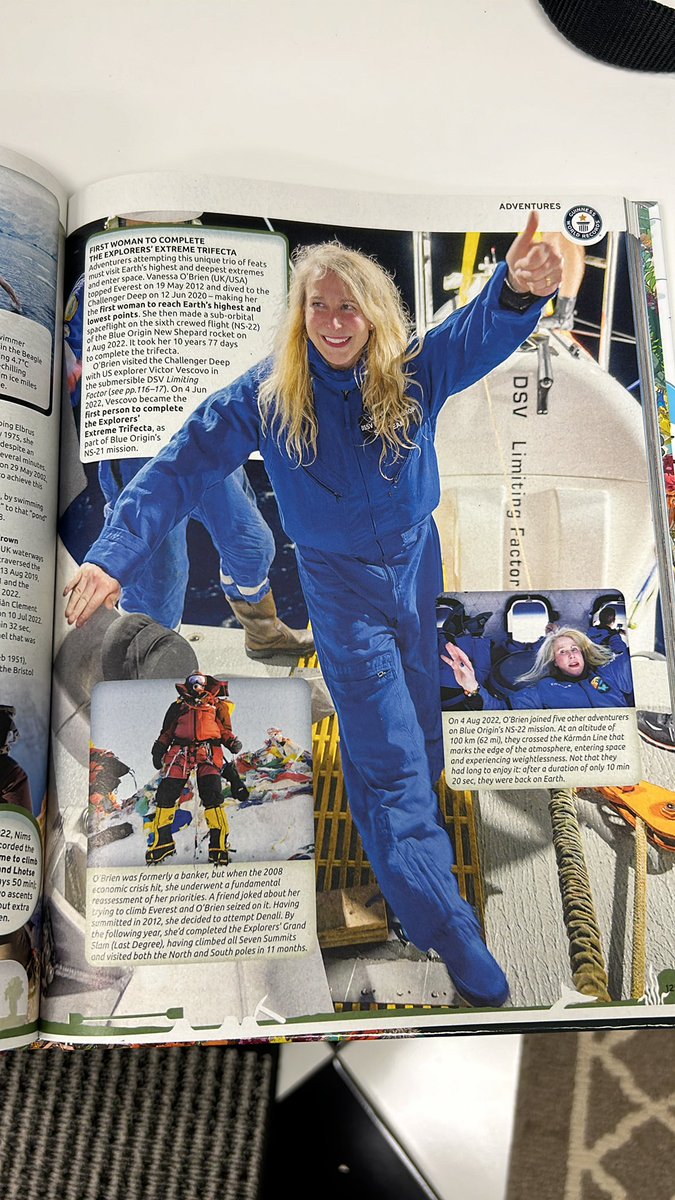 MargyWithAY's tweet photo. Coincidence? Our son brings the Guinness World Records 2024 book from the library, and on page 125 is Vanessa O’Brien, our opening keynote for Top Producer Summit! Can’t wait to hear what she shares about facing challenges and having a winning mindset https://t.co/wINN3B7EMP https://t.co/0wuFkSf7fE