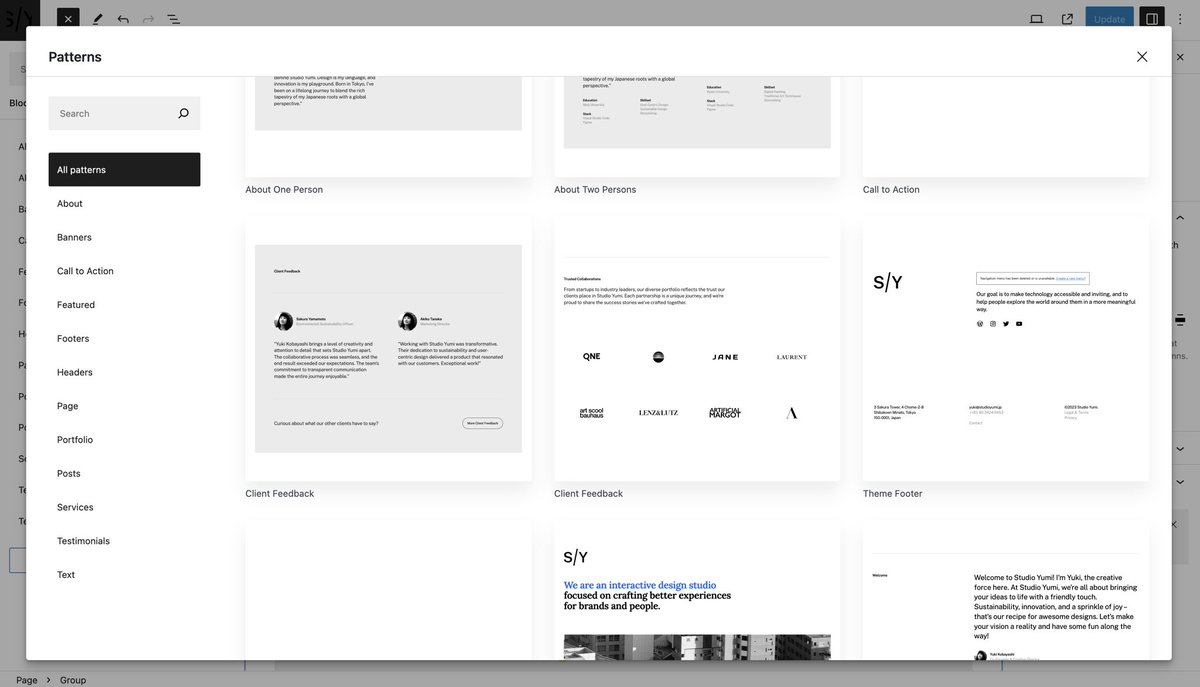 ellenbauer's tweet image. One big task off my to do list today 🎉 I finished all patterns for our upcoming new WordPress free theme. Now I just need to combine them to the page templates. And then the theme is almost ready to be submitted to WordPress org