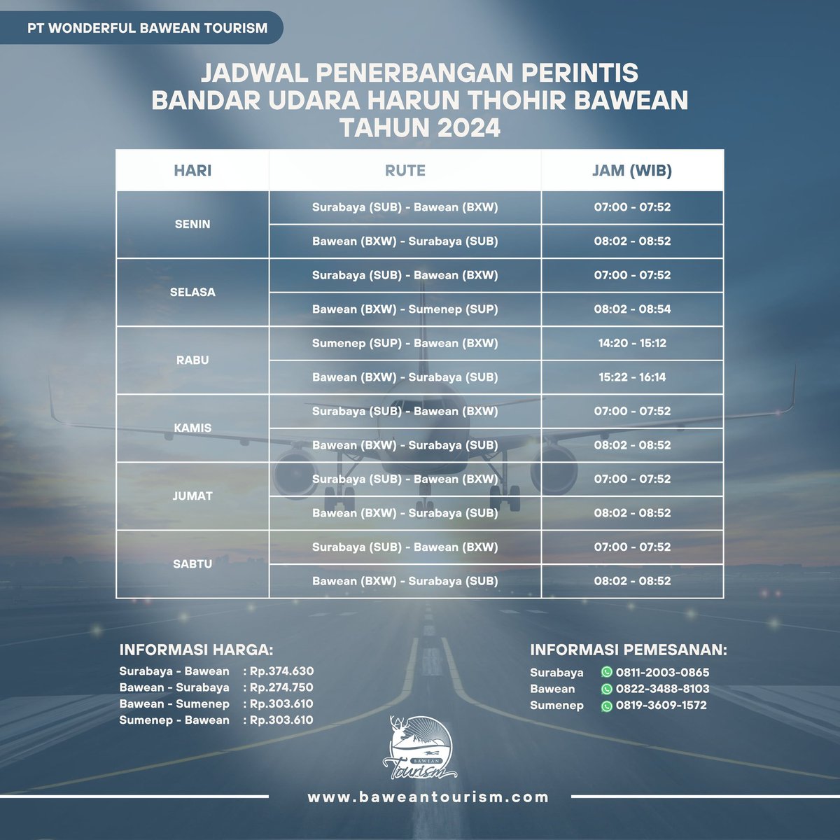 Jadwal Penerbangan Perintis Bandar Udara Harun Thohir Bawean Tahun 2024