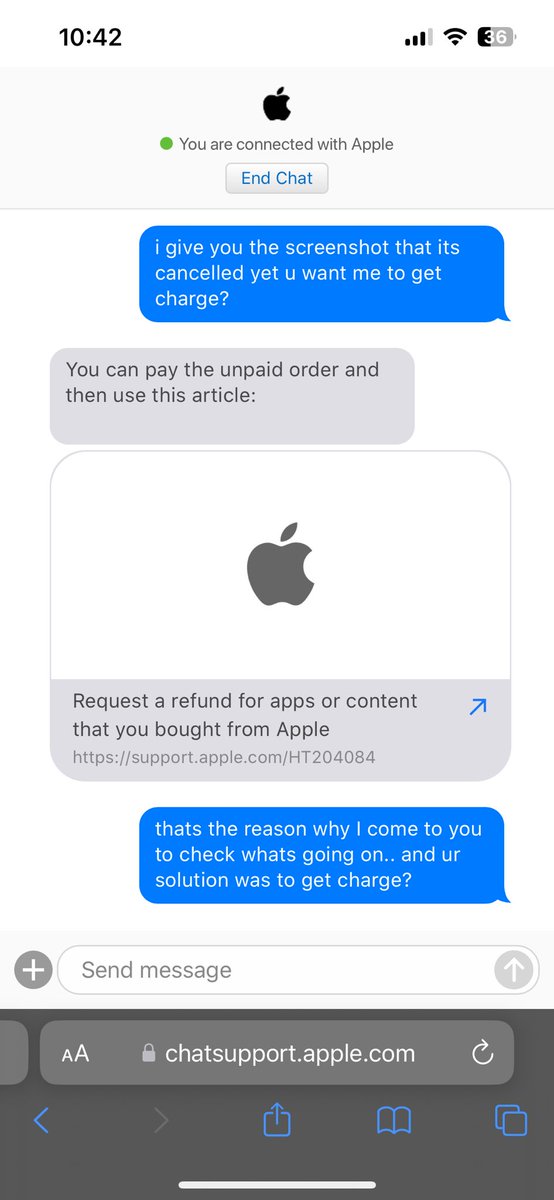 KiddyKiel's tweet photo. @AppleSupport @Apple I just got disconnected with your not so helpful advisor which didn’t even get me
a resolution. He wants me to charge my card with the cancelled subscription and refund later. wow.  He even said callback is not possible yet not doing his job to help. https://t.co/epc8zaFiz9
