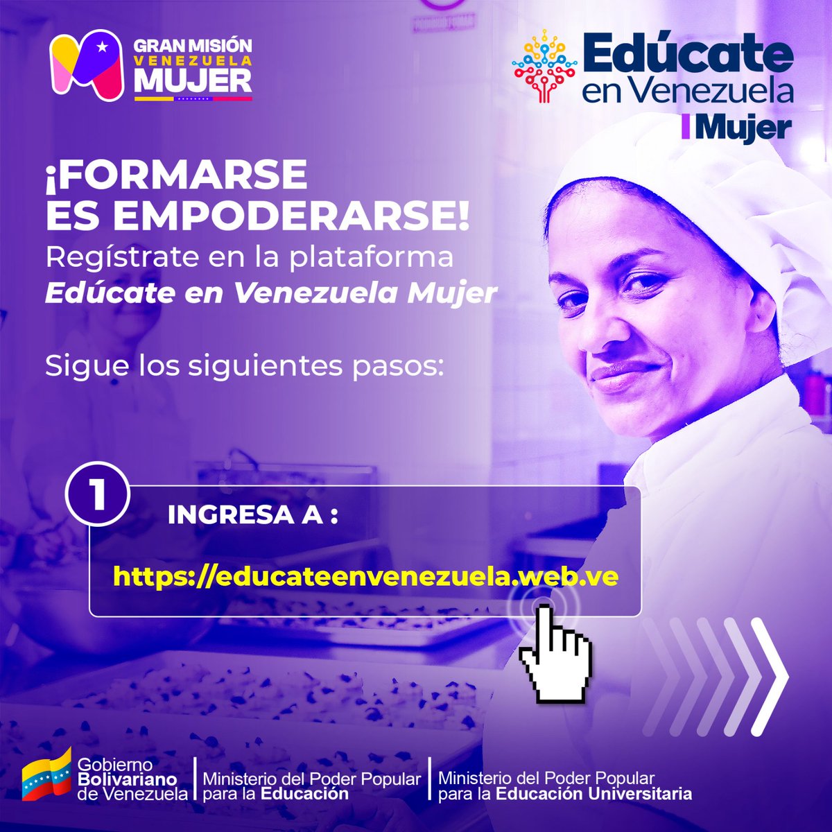 MinMujerVe's tweet photo. 👩🏽‍💻 ¡Formarse es Empoderarse! Regístrate en la plataforma Edúcate en Venezuela Mujer.
Sigue los siguientes pasos  ➡️

✊️ Contigo, el futuro es de victoria.

@NicolasMaduro
@d_guzmanl
#CitgoEsDeVenezuela https://t.co/pbnmForu0s