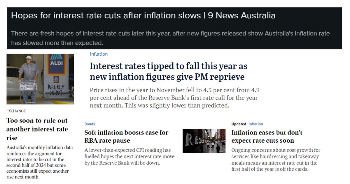 MrDenmore's tweet photo. What do Australia's latest CPI figures mean for interest rates? Choose you preferred narrative and spin accordingly. #nobodyknowsanything https://t.co/qLjPjgIZio