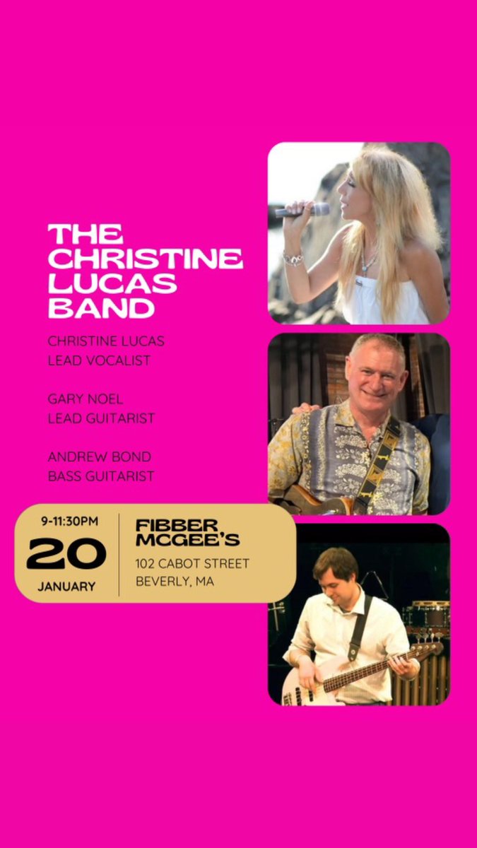 christinezlucas's tweet photo. Live w/The Christine Lucas Band @ Fibber McGee’s, 102 Cabot St. Beverly, MA.on Sat. 1/20 from 9-11:30PM!
w/rocking christine Lucas-Singer, guitarist- Lead Gary and soulful rhythm bass- Andrew. Stop In.
#christinelucasband #fibbermcgeesbeverly #trio #saturdaynight #goodvibes https://t.co/YA6SptspBj
