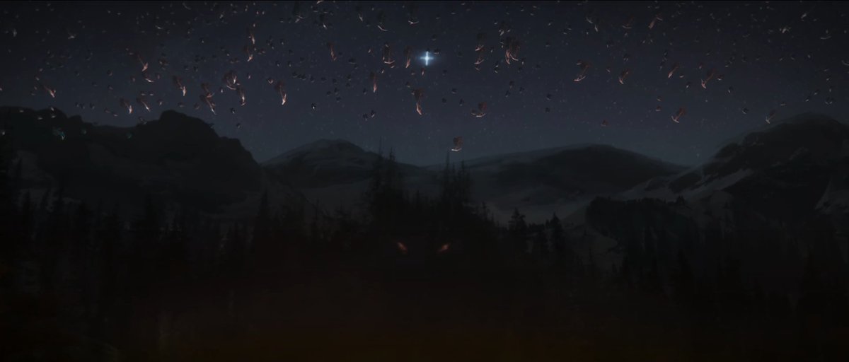 Zerotick_'s tweet photo. Signification de la cinématique de début de saison : les 3 scènes représentent respectivement le passé (Aatrox), le futur (Yasuold) et le présent (Trynda)

"I'm Still Here" pour 2 raisons :
1/ la Mort (Kindred) est toujours là
2/ les Champions se battent toujours pour l'éviter

La 1ère image est à 1:40, dans les flammes entourant Aatrox on voit la silhouette de Kindred, ce qui fait écho à son lore :
"Désormais, Aatrox marche sans merci vers son objectif, apportant la mort et la guerre partout où il va."
Ce sont des événements passés qui ont fait d'Aatrox le messager de la mort

La 2ème image est 2:53, après que Yasuold ait vaincu ses adversaires du jour, une flèche blanche de l'arc d'Agneau se dirige vers lui tandis que les yeux de Loup le scrute dans la forêt noir.
Cela montre le futur de Yasuo, en tout cas l'une de ses morts potentiels, vieux mais toujours à se battre pour défendre un village

La 3e image est là pour représenter la bataille présente de Kindred, même s'il s'agit d'une entité mystique, ils sont venus pour Tryndamere : c'est le présent de la Mort
Qui de mieux que Trynda pour refuser de mourir ? Le Loup qu'il affronte n'est en fait qu'une allégorie de la horde d'adversaire qui l'entourait au tout début de la vidéo, il se bat dans un combat à mort.

Dans la dernière image, Kindred baisse son arc car les 2 flèches d'Ashe arrivent pour sauver son mari : ce n'est pas encore le moment pour Tryndamere de rendre son dernière souffle, il sera toujours là pour Ashe... même si à la toute fin on la voit envoyer son pigeon car d'autres ennemis arrivent sur eux

Kindred est le personnage principal de cette saison 2024 (sur le keyart en tout cas) et est là pour nous rappeler que la Mort est toujours là mais c'est en l'affrontant en tous temps qu'on peut se dépasser, croire en ses convictions... tout simplement se sentir vivant

"Demain est un espoir, jamais une promesse" Kindred - 1ère phrase de la vidéo