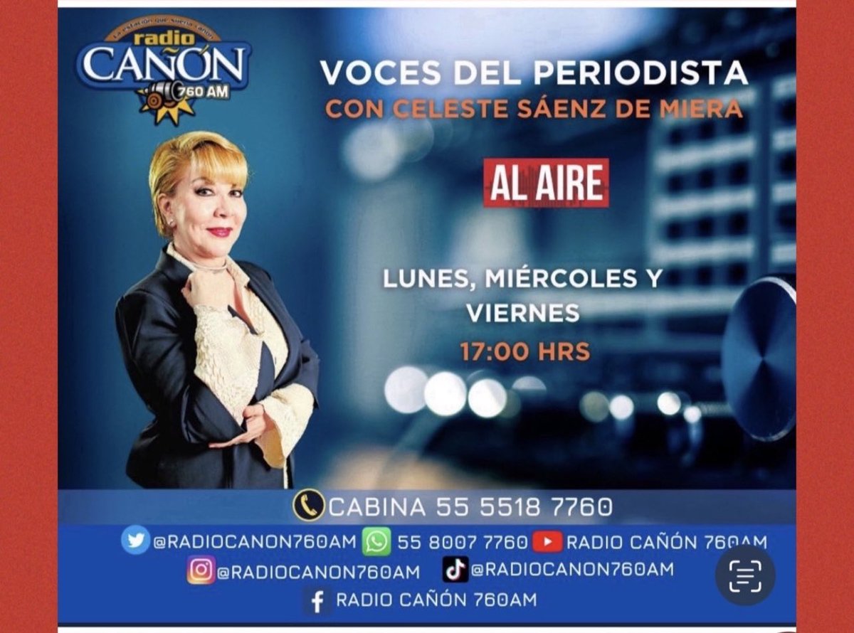 CelesteSaenzM's tweet photo. PROGRAMA 📻 y 💻📱
#VocesDelPeriodista nacional e internacional. HOY @CelesteSaenzM @MourisSalloum en @radiocanon760AM 📻 https://t.co/u2A4PNvABi 👈🏼LINKS EN VIVO 👇🏼 https://t.co/z17UsgDfZG @franciskiux  @verdadinvicta1 #DiegoPappalardo  @GuillermoRocaf1 @EstrategoPol #MarioRamos @Patrici65560165 #LuisSantos  •#ErnestinaEsHonestidad y su eco.  •Por primera vez, #AmericaLatina #MexicoEnLaLuna  •Destape entre “chelas”… 
•República del #Ecuador : su agravamiento interno.
Qué es real y qué es ficción.
Lo que podría acontecer en la inmediatez.
•Piratería financiera anglosajona en la Bolsa de #España!: el caso #Gotham .
•Reformateo interno y desmantelamiento de la Pax Americana:
#Biden resiste, #Trump avanza.
•Reconfiguración de #Asia Occidental: #GranBretaña asume su protagonismo.
Proseguirá la modificación de las ecuaciones.
•Conflicto ruso-ucraniano:
#Moscú tiene el control.
DIFERIDO 21 Hrs: @NuevaRepublica REPETICIONES: @vocesdiario 😉 #LibertadDeExpresionResponsable