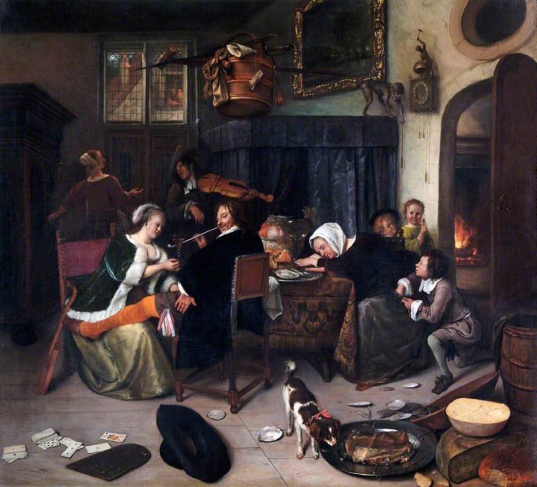 The Dissolute Household Jan Steen, 1660s. (English Heritage, Wellington Collection, Apsley House) It's all happening in that house.