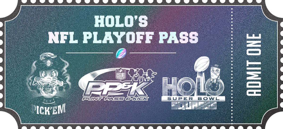 HoloisAlpha's tweet photo. Holo’s NFL Playoff Activations 🧞‍♂️🎟️ 

🏈 Playoff Pick’Em x2 
🏈 Punt, Pass &amp; Kick Challenge
🏈 Super Bowl Squares

… AND A BONUS 

Prizes include: $500 USDC x2, @vspass @beeple @jackbutcher and @veefriends series 2 NFTs

Details in Holo’s World 👀 https://t.co/rfNRYjhYX3
