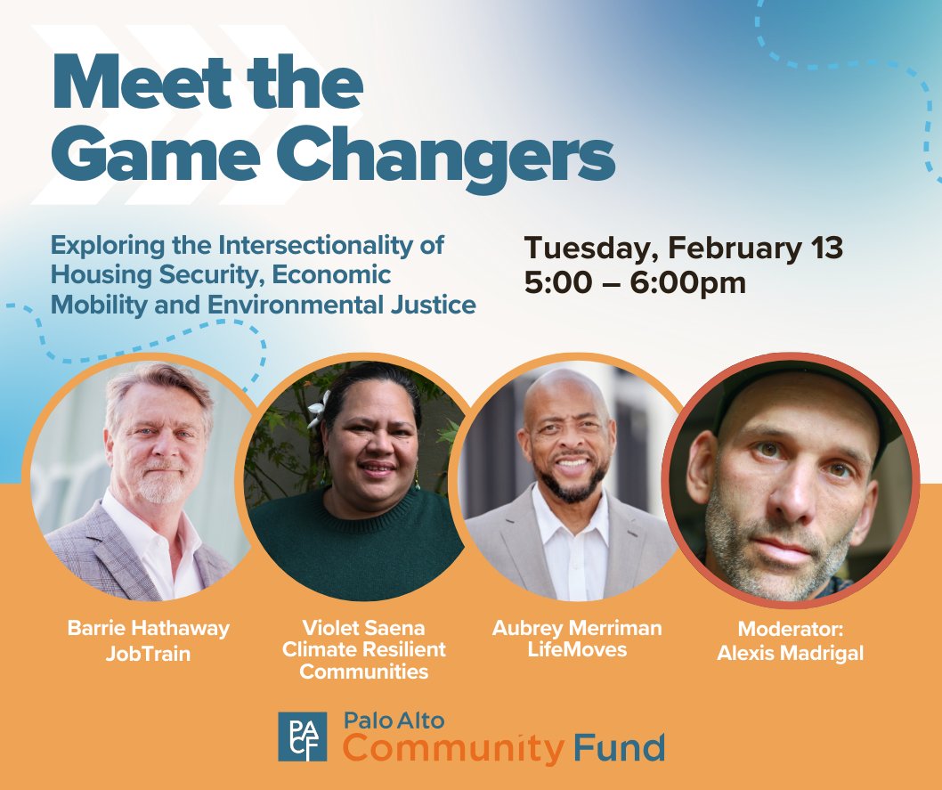 Join <a href="/PACommFund/">PaloAltoCommFund</a> for a virtual panel discussion on Tuesday, February 13 from 5:00-6:00pm to
meet and hear from three game-changing 2023 Dave Mitchell Impact Grant recipient
organizations: <a href="/LifeMovesOrg/">LifeMoves</a>, <a href="/JobTrain/">JobTrain, Inc.</a> and <a href="/CRCommunities/">Climate Resilient Communities</a>. Register at:
bit.ly/PACFGameChange…