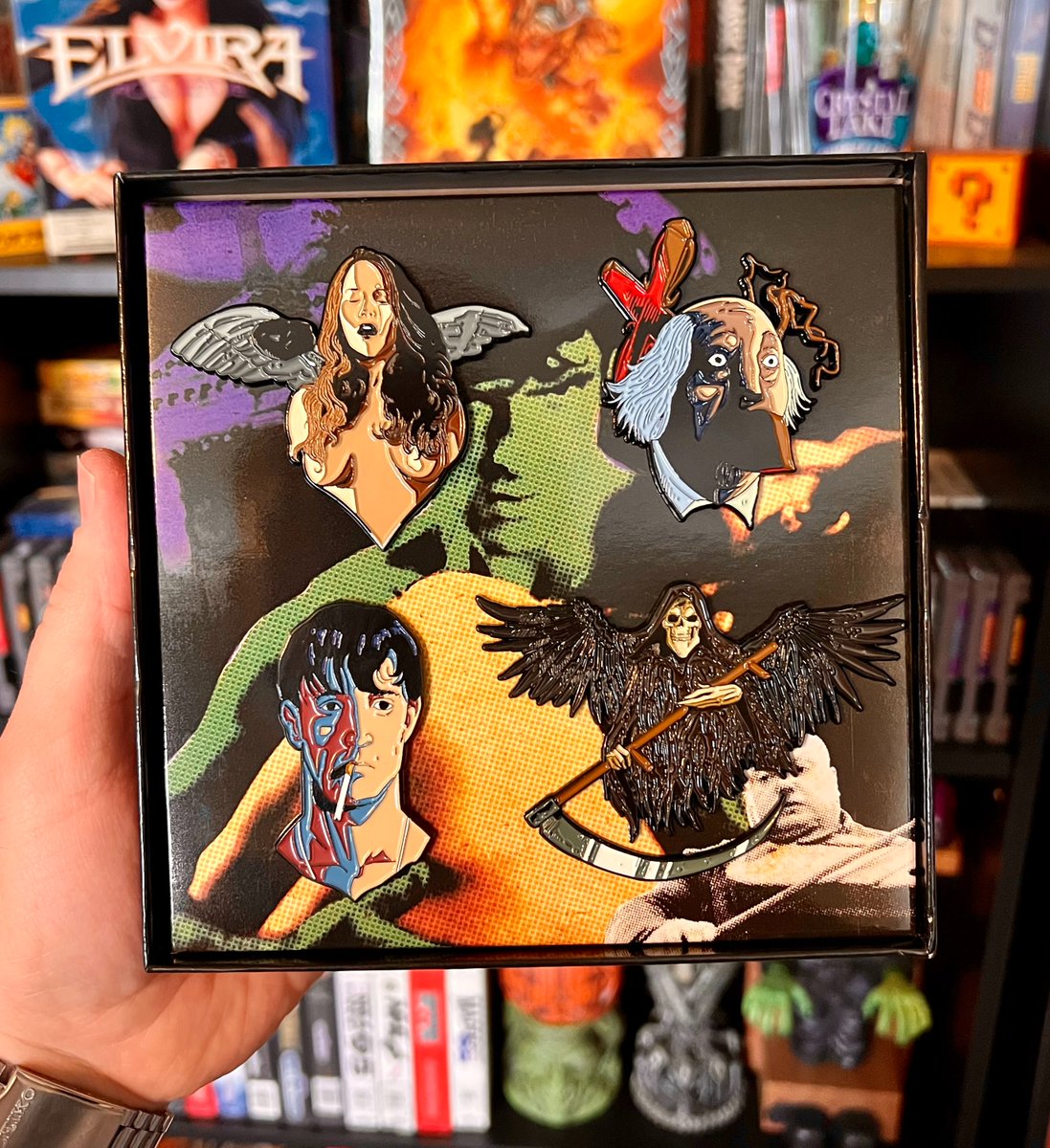 PixelElixir's tweet photo. Dellamorte Dellamore - aka Cemetery Man - enamel pin box sets, created by us for our friends at @SeverinFilms. Grab yours from Severin's shop while they last! ⚰️ https://t.co/MDsCqIFLuj