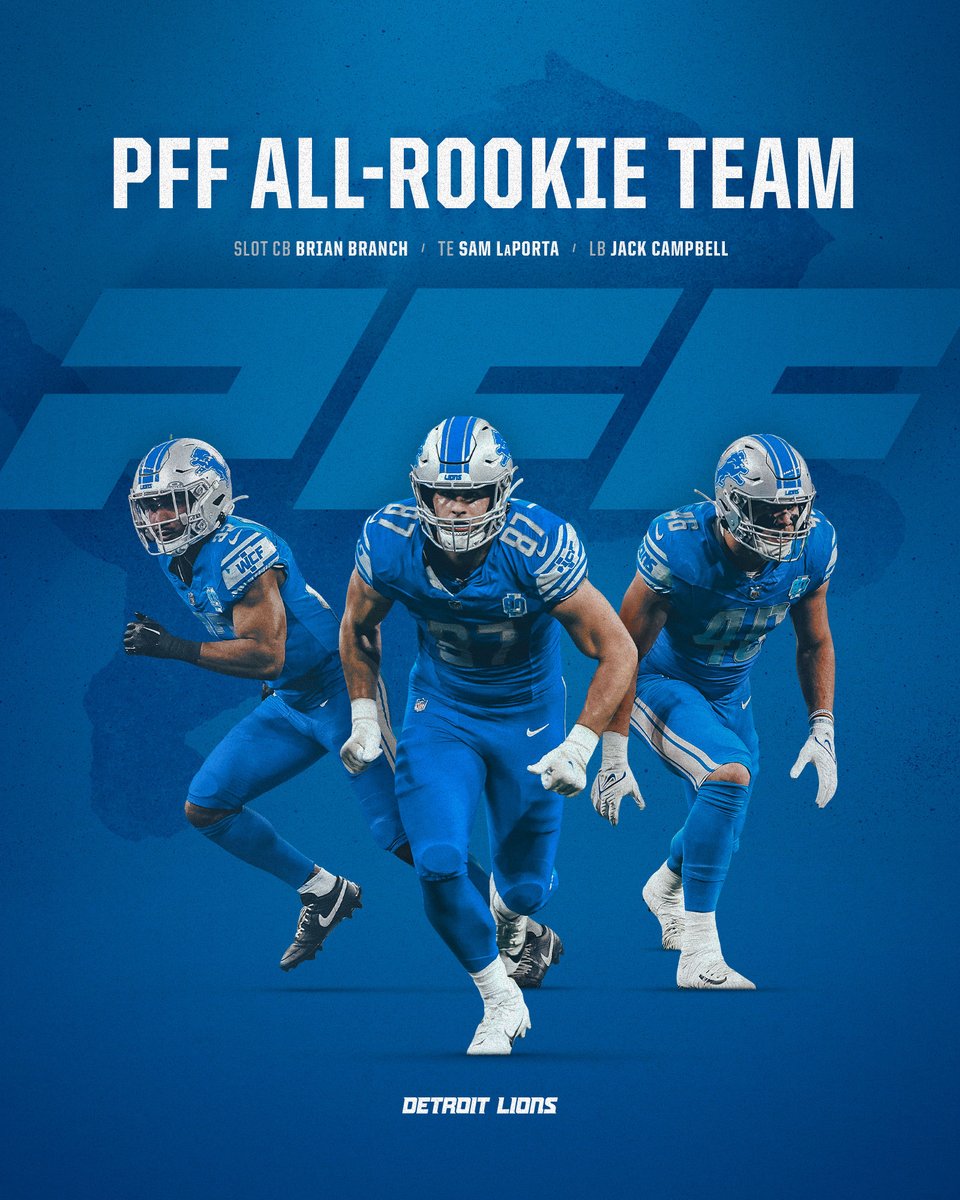 Shout out to our rookies who made this year's PFF All-Rookie Team!

<a href="/PFF/">PFF</a> 
<a href="/BrianBB_1/">Alpha🐕</a> 
<a href="/Samlaporta/">Sam LaPorta</a> 
<a href="/jackcampbell133/">jack campbell</a>