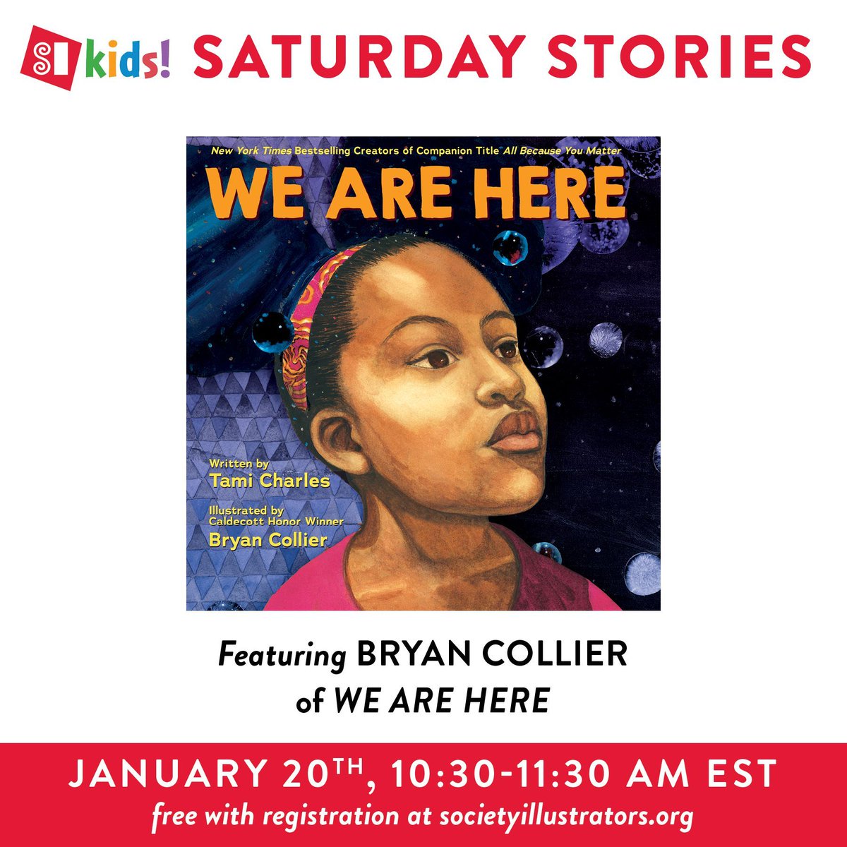 Join us for the next virtual Saturday Stories featuring award winning illustrator Bryan Collier on Saturday, January 20 from 10:30-11:30AM (NYC time). Free with registration. Click here: bit.ly/47siEWZ