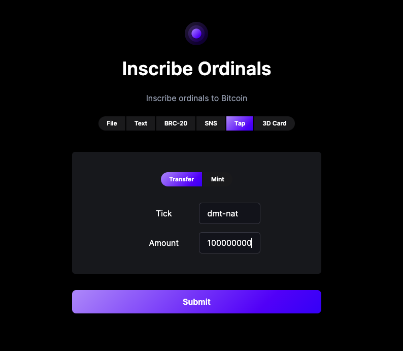 ordinalswallet's tweet image. HOW TO BULK INSCRIBE TRANSFER INSCRIPTIONS FOR $NAT and TAP TOKENS

1. go to: ordinalswallet.com/inscribe
2. click &quot;TAP&quot;
3. enter: dmt-nat
4. enter amount
5. select number of repeat inscriptions