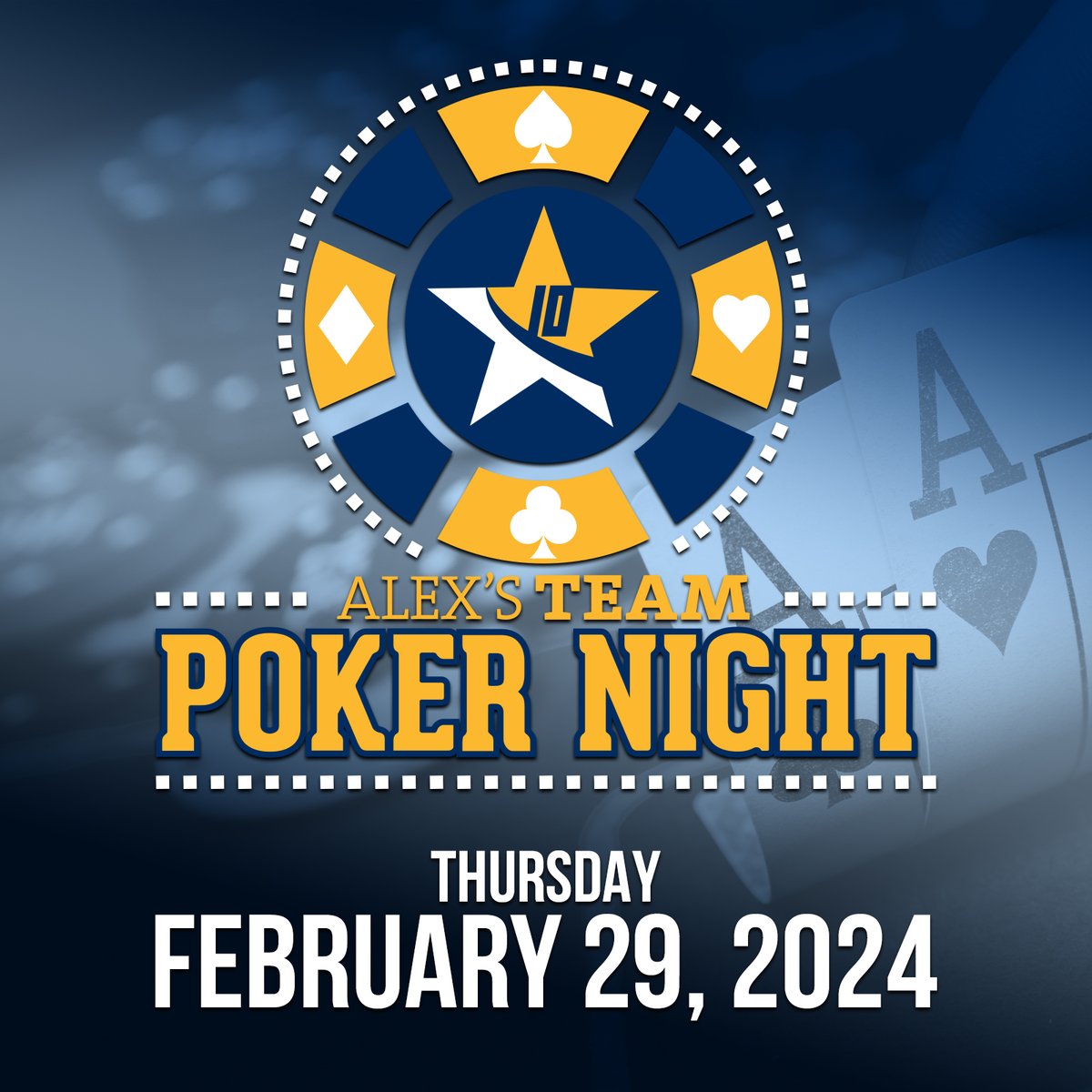 Alexs_Team's tweet photo. Ante up for a cause! Alex's Team Foundation is excited to announce a new event -  Alex's Team Poker Night! ♠️♥️♣️♦️

Tickets are available with this link: https://t.co/zf7DXxjIao

#alexsteam #atf #CharityPokerNight #SaveTheDate #poker #pokertournament #newevent #texasholdem https://t.co/Tluu64T780