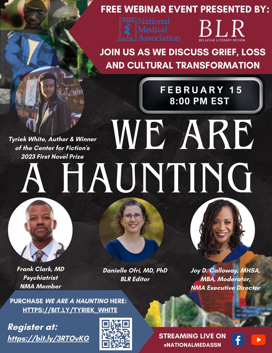 Join the NMA & BLR for a FREE Webinar Event w/Tyriek White, Author of 'We are a Haunting' – Winner of the Center for Fiction's 2023 First Novel Prize! 🗓️ When: Feb 15, 2024 | 8 PM EST ⏰ Register: bit.ly/3RTOvKG 📖 Purchase: 'We are a Haunting' lnkd.in/eFYRTWGY