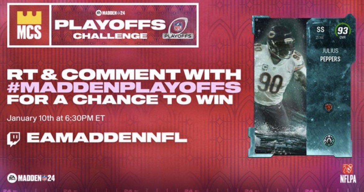 RT and comment #MaddenPlayoffs for a chance to win this BEAST for your MUT team! Also, make sure to check out the MCS broadcast LIVE on Twitch! twitch.tv/eamaddennfl