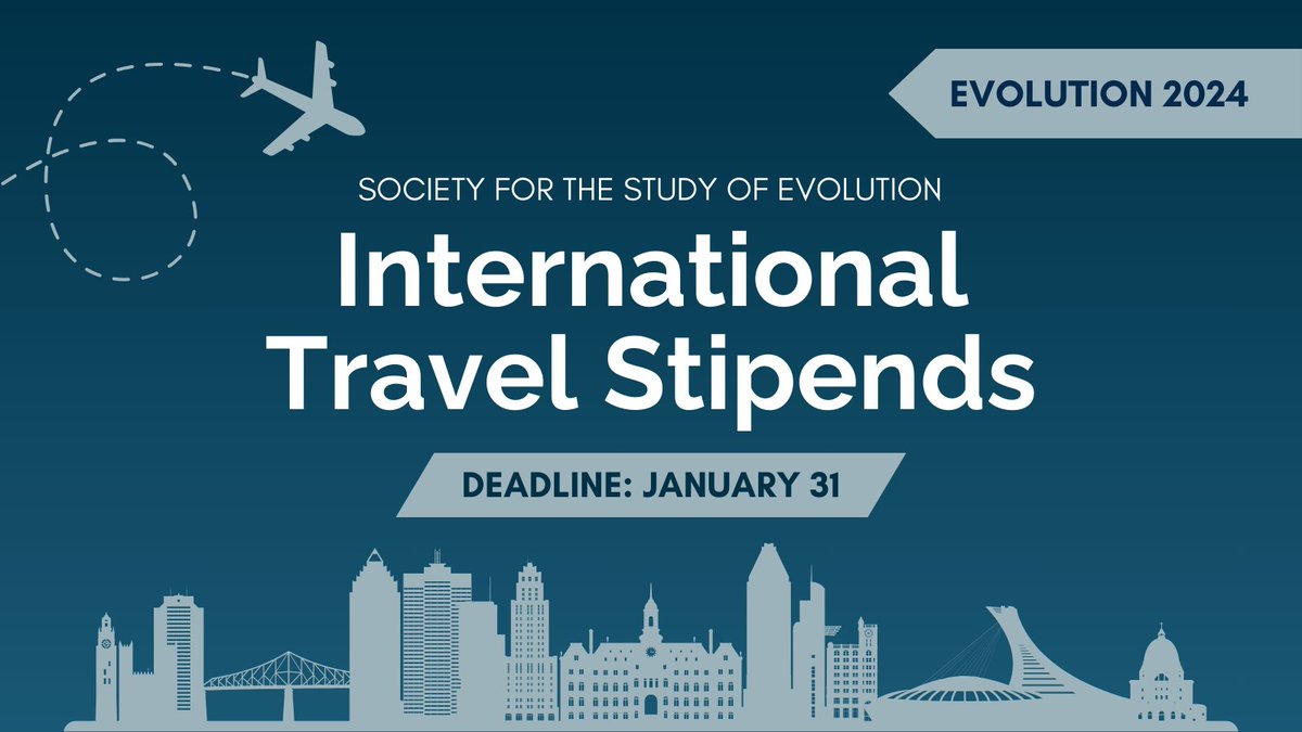 ✈️Applications now open for our International Travel Stipends for researchers interested in attending #Evol2024 in Montreal this July! These awards cover registration, travel, and lodging. Apply by January 31! @Evol_mtg @eseb_org @ASNAmNat @systbiol evolutionsociety.org/content/societ…
