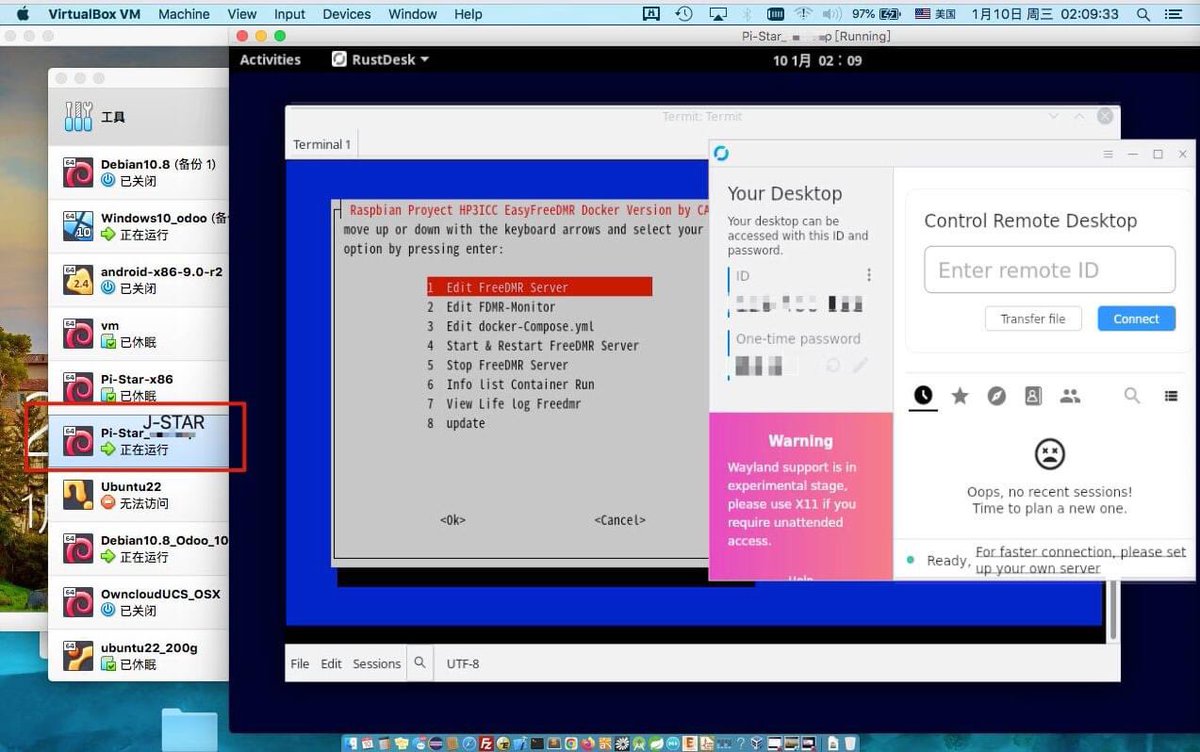 J-STAR Desktop will  update:
Add Remote Desktop control Rustdest(open source NO teamviewer) ,add Raspberry pi 5, 2W support. Inner FreeDMR in X86_64 visual box version.
Download BI7JTA.org/wiki #OS #J_STAR