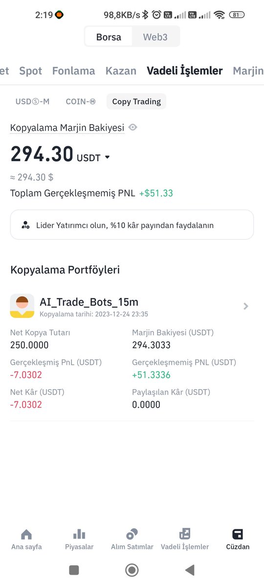 caylak_kriptocu's tweet photo. Bu arada yapay zeka botu 2 hafta zararda bekledik ama günde kara geçtik :) https://t.co/KyhGCiI4bd