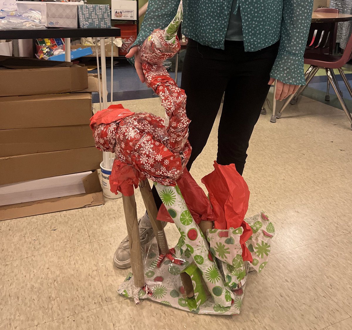 MrsHemmis's tweet photo. The participants of our Wrapping Paper Sculpture Challenge demonstrated incredible creativity and resourcefulness over break. 😍 @RSS_Littleton  #TigerPride https://t.co/kQiBGuas9L