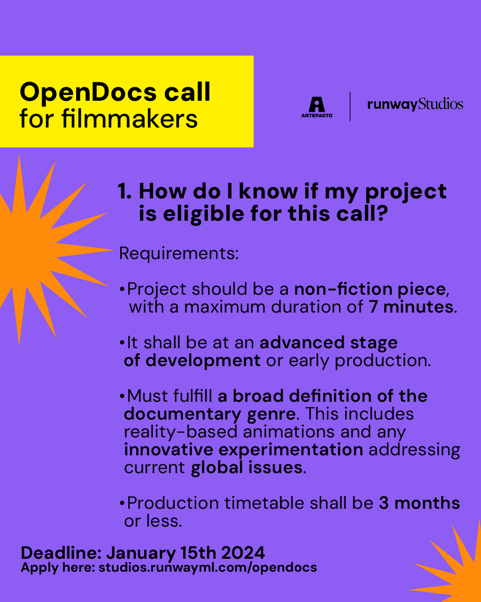 artefactofilms's tweet photo. 🚨 Only a few days left until the application deadline! #OpenDocs is a unique opportunity to receive a $2,500USD grant and discover how @runwayml 's #AI-based #tools can enhance one of your #Documentary projects.
DEADLINE: JANUARY 15TH, 2024
https://t.co/BRhN4Ke0S4 https://t.co/anYF3FqQpM