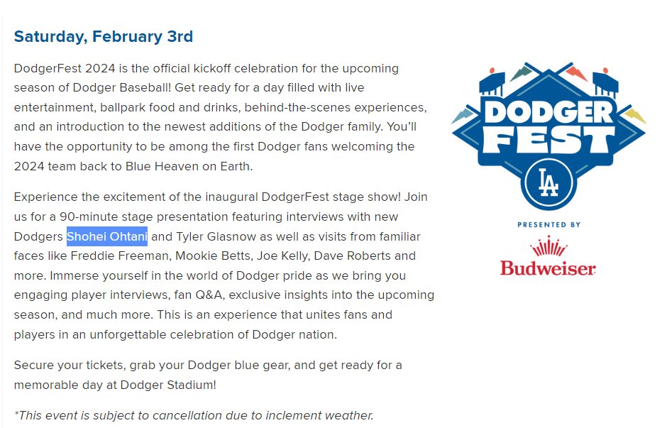 ShotimeLAD's tweet image. Shohei Ohtani is confirmed to be at Dodgers Fan fest this year 👀