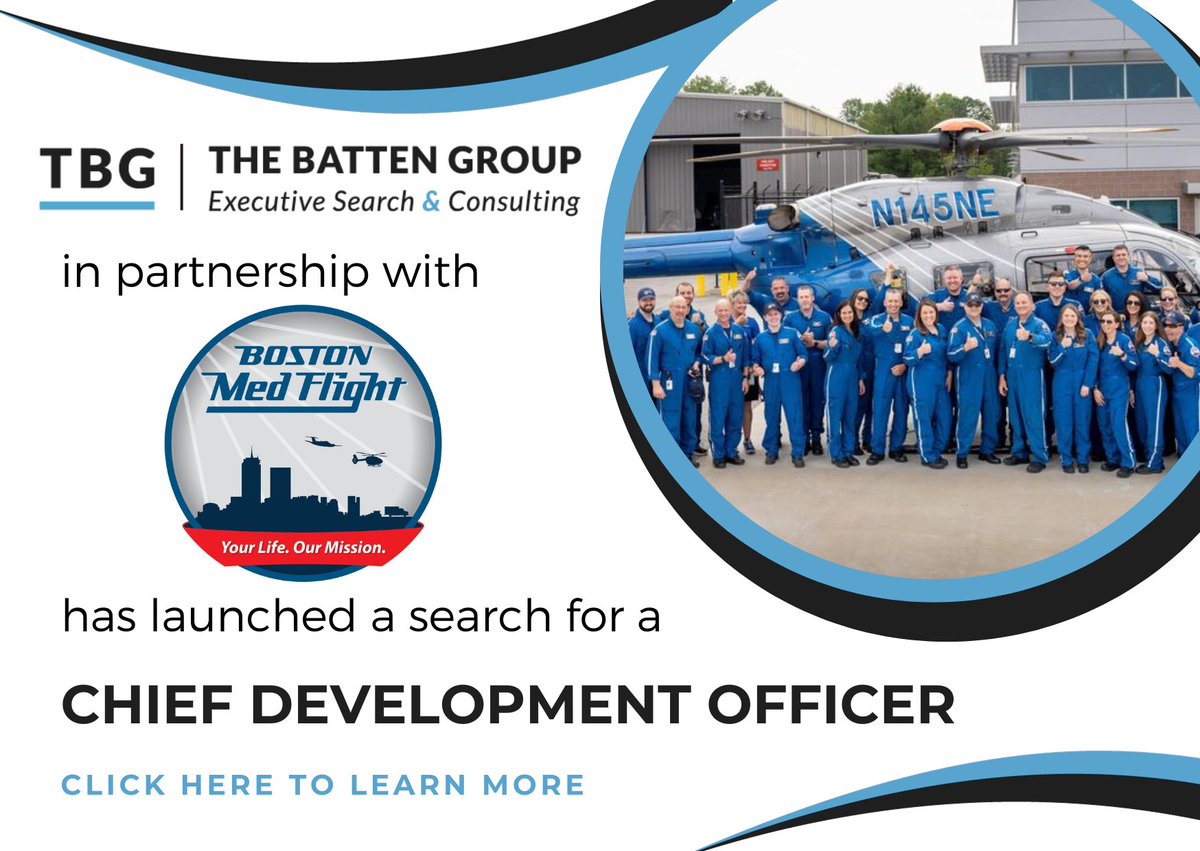 TheBattenGroup's tweet photo. Every flight. Every life. Boston MedFlight seeks transformative CDO to champion fundraising & impact. Join their mission! https://t.co/nQRm508tq5
#ChiefDevelopmentOfficer #NonprofitJobs https://t.co/DzlG81hMRX