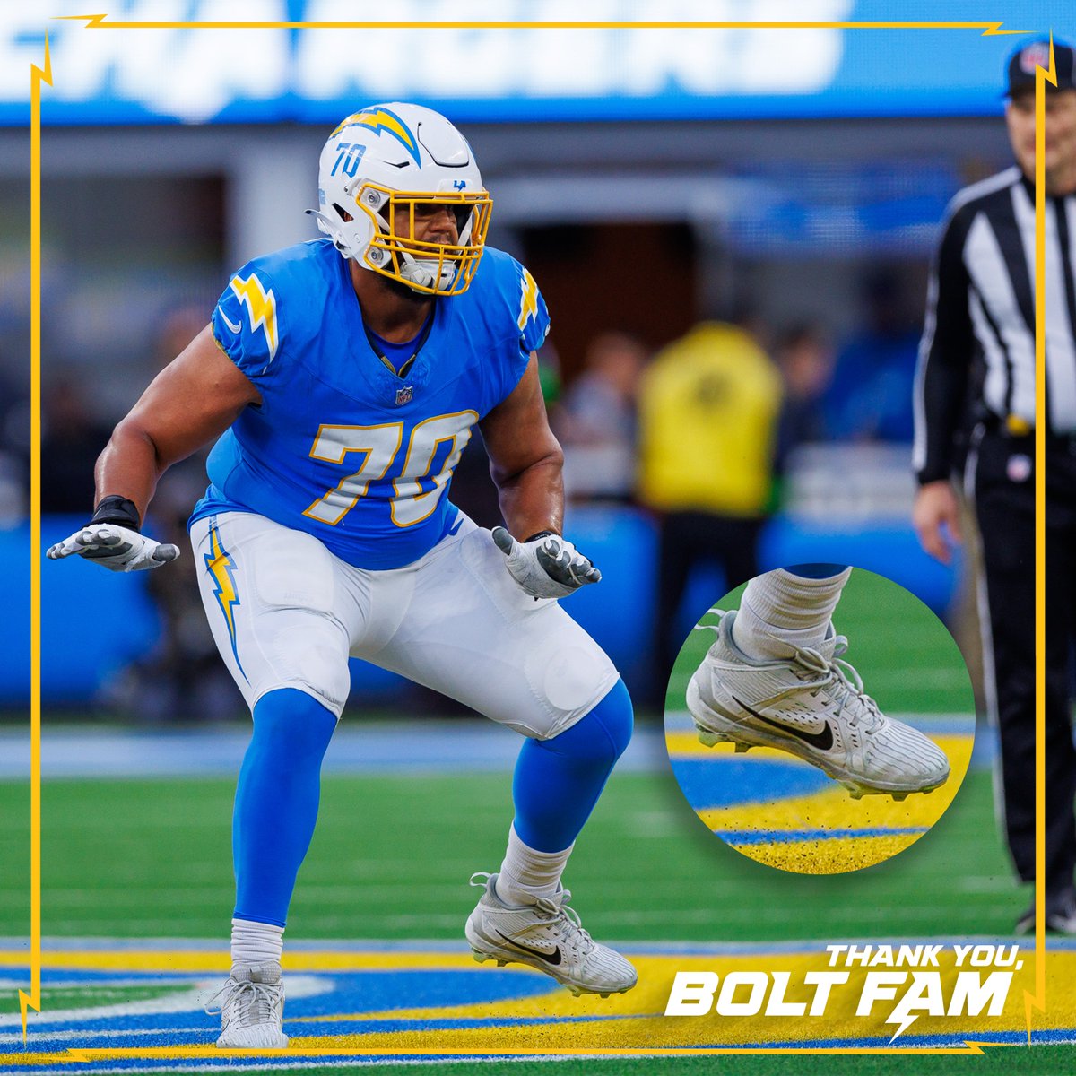 chargers's tweet image. not every day u can win rashawn slater’s game-worn cleats

repost if you want em!