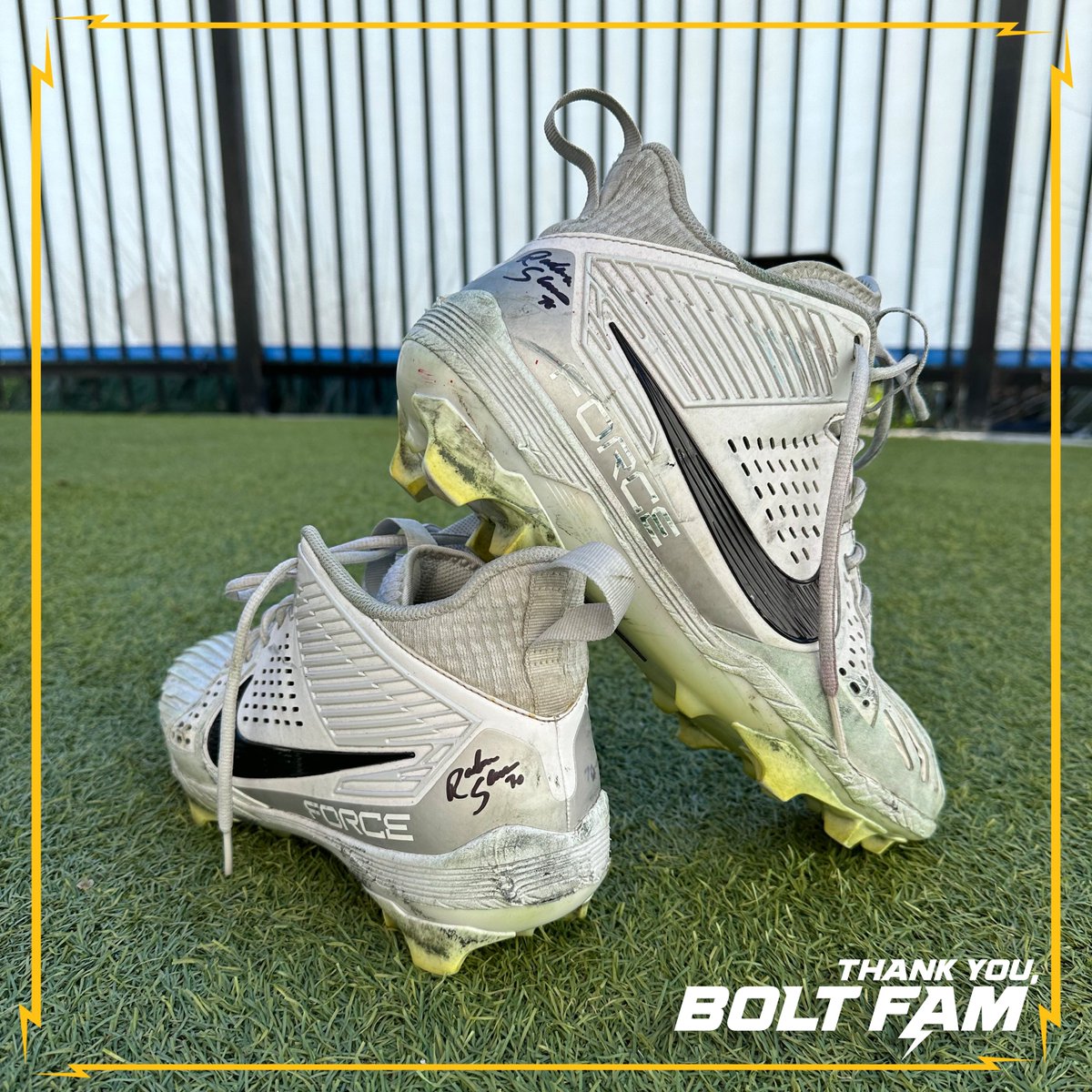 chargers's tweet image. not every day u can win rashawn slater’s game-worn cleats

repost if you want em!