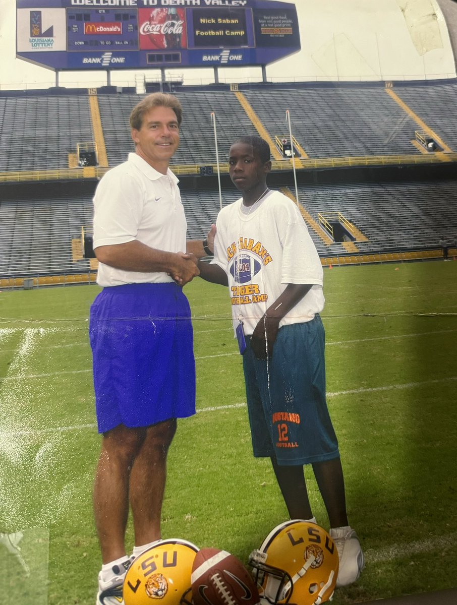 CJDeuce_'s tweet image. Met coach Saban a few times and this was by far my best memory. I Went to LSU after my freshman year in High School to go to Tiger camp.  I didn’t have a chance in hell to go there but Nick Saban sure as hell made it feel like I did. Congrats to the 🐐 on retirement #BestEver
