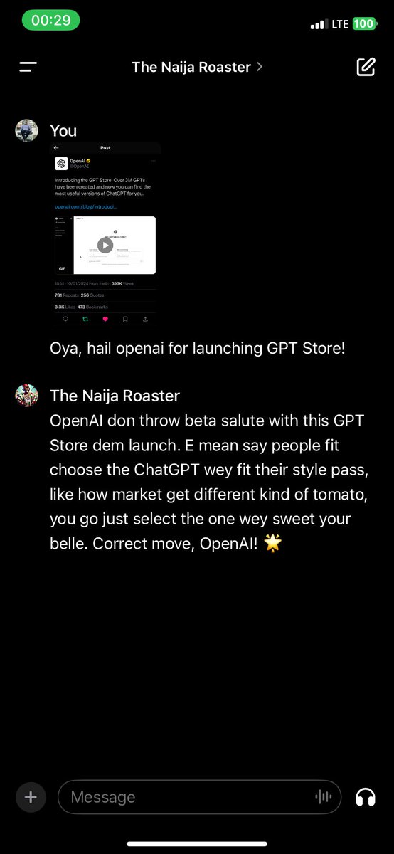 OpenAI don do am again o! With the new GPT Store wey dem launch, e be like say dem don open supermarket for GPTs. You fit waka go shop the GPT wey be your size. No be small thing! OpenAI, una well done o! 🚀 #GPTStore #Innovation #TechGameChanger 
Betta Edu VDM Nigeria