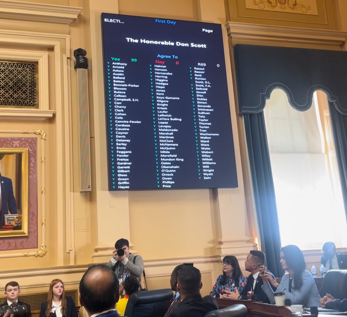AdeleMcClure_'s tweet photo. What a tremendous honor it was to submit my vote today for Speaker @DonScott757—the 1st Black Speaker in the history of the Commonwealth of Virginia! https://t.co/vpY11hvyJg