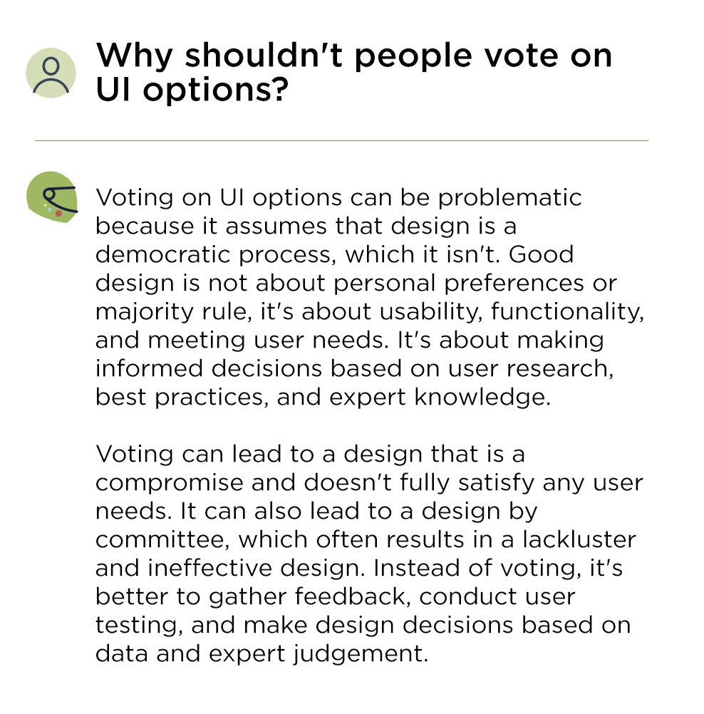 Ask Luke: why shouldn't people vote on UI options?
ask.lukew.com/chat?id=1c88a7…