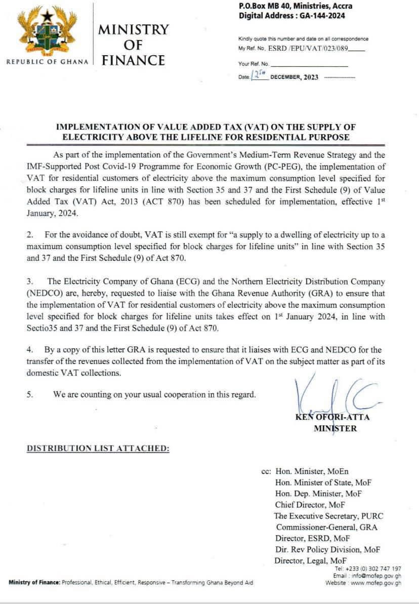 GprGhana's tweet photo. The Government of Ghana has began implementation of Value Added Tax (VAT) on Electricity Tariffs.

#VAT #NanaAkufoAddo
#Mahama
#DumsorIsBack 
#GhanaPressRelease https://t.co/49Rv6nI0Mz