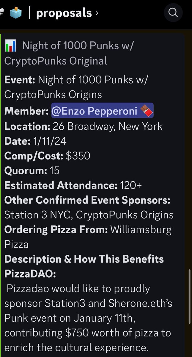 Pizza_DAO's tweet image. New proposal on @discord 

All NFT holders can vote 

discord.com/channels/81209…
#pizzadao #rarepizzas
