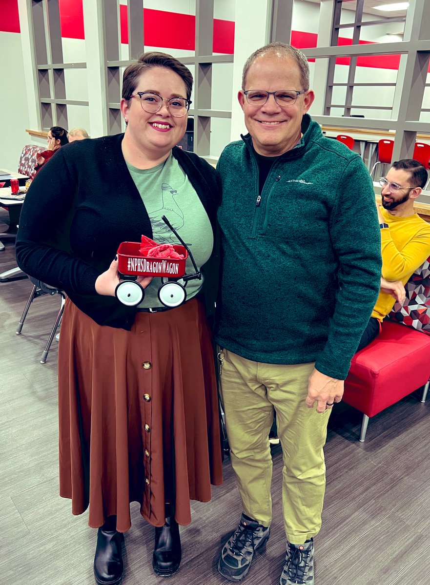 Today, Dr Blachly passed the <a href="/NPHSDragonWagon/">Dragon Wagon</a> to Mrs Hall. He praised her dedication to quality teaching that challenges students &amp; pushes them to give their best in the classroom (and on the tennis court!)

NPHS is so lucky to have <a href="/HallHistoryNPHS/">Mrs. Hall</a>!

<a href="/VoelzJames/">New Palestine High School</a> @SouthernHancock