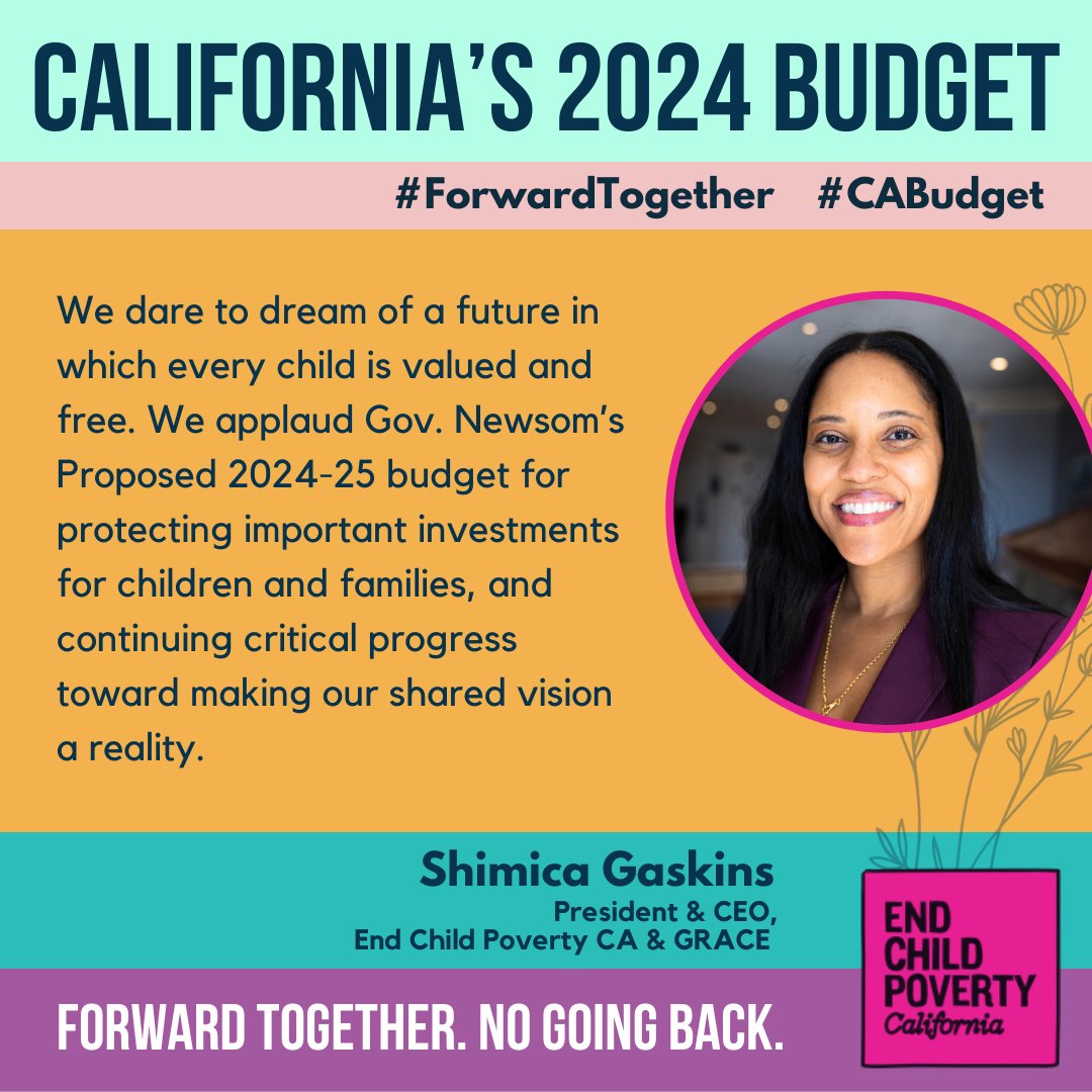 ꜱᴛᴀᴛᴇᴍᴇɴᴛ
We dream of a future in which every child is valued & free. The #CABudget released today by @CAgovernor protects important investments for children & families. It continues key progress toward making our shared vision a reality.

Read: endchildpovertyca.org/release-grace-…