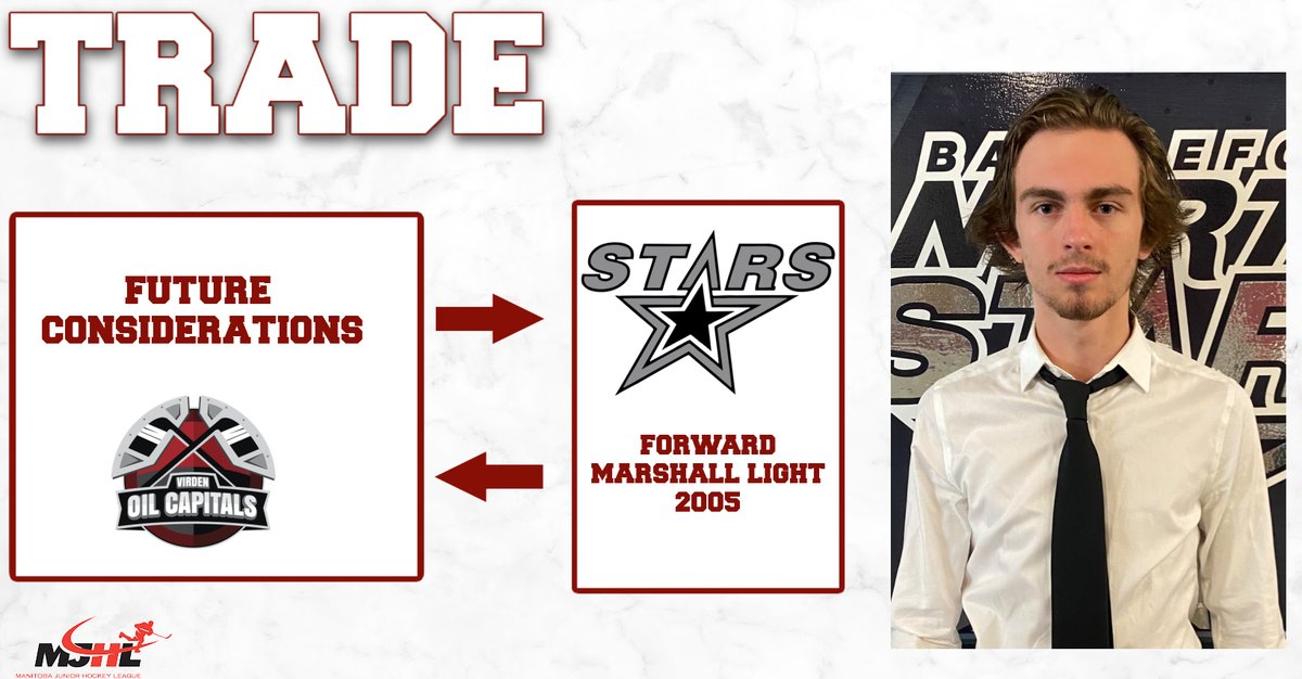 We have acquired forward, and Moosomin native, Marshall Light (2005) from the Battleford Northstars in the SJHL for future considerations.

Welcome to Virden Marshall!
<a href="/mjhlhockey/">MJHL</a> | <a href="/VirdenTown/">Town of Virden</a>