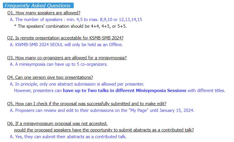 KSMB-SMB2024 (@ksmb_smb2024) on Twitter photo Call For Minisymposia Submission Deadline "January 15, 2024"
Here is the answer of frequently asked questions.
If you have any help, please feel free to contact us:)
smb2024.org
#smb2024 #KSMB <a href="/SMB_MathBiology/">SMB - Society for Mathematical Biology</a> Call For Minisymposia Submission Deadline "January 15, 2024"
Here is the answer of frequently asked questions.
If you have any help, please feel free to contact us:)
smb2024.org
#smb2024 #KSMB <a href="/SMB_MathBiology/">SMB - Society for Mathematical Biology</a>