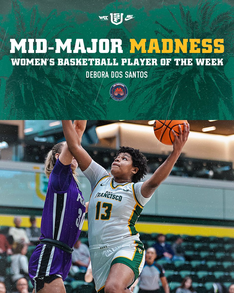 San Francisco Women's Basketball (@usfdonswbb) on Twitter photo On the rise π
Debora dos Santos has been named <a href="/mid_madness/">Mid-Major Madness</a> Womenβs Basketball Player of the Week!
π° Full Release: shorturl.at/agzI4
#USFDons | #WCChoops On the rise π
Debora dos Santos has been named <a href="/mid_madness/">Mid-Major Madness</a> Womenβs Basketball Player of the Week!
π° Full Release: shorturl.at/agzI4
#USFDons | #WCChoops