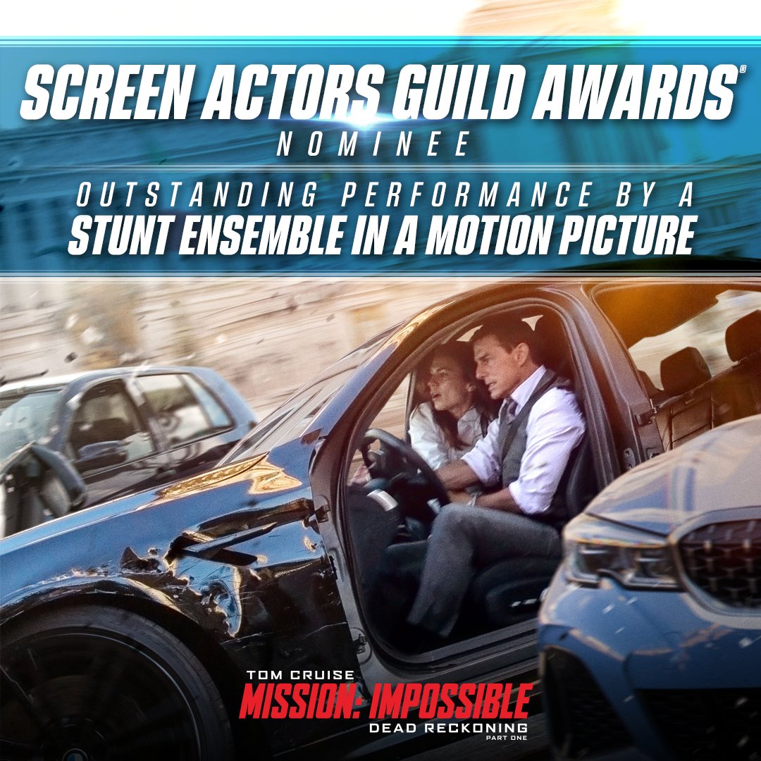 Lights, camera, and some serious action: #MissionImpossible - Dead Reckoning Part One is nominated for the @SAGawards Outstanding Performance by a Stunt Ensemble in a Motion Picture. Congratulations!