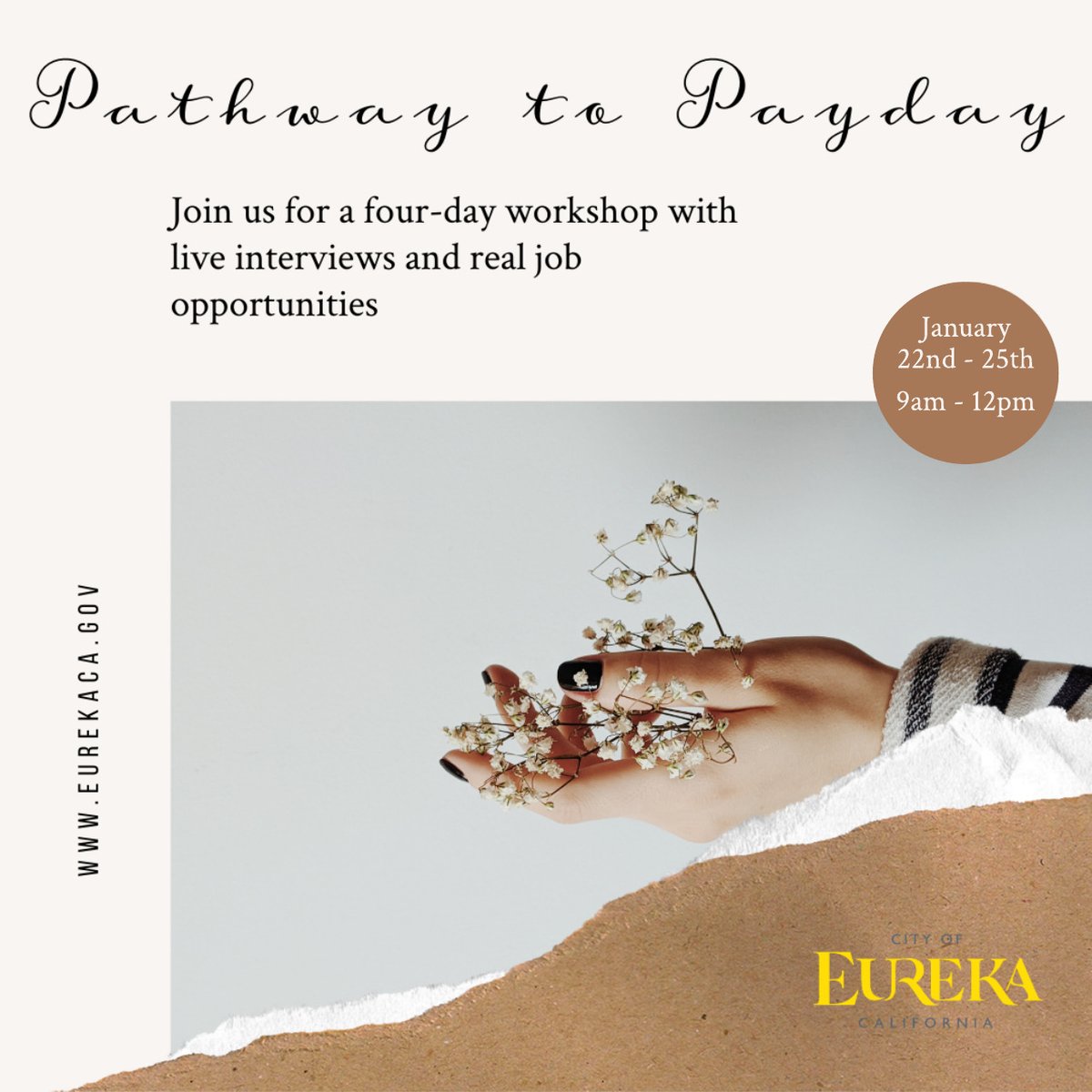 Don’t miss out on C.A.P.E.’s upcoming opportunity to enhance your resume and interview skills, and the chance to land a job! 𝑷𝑨𝑻𝑯𝑾𝑨𝒀 𝑻𝑶 𝑷𝑨𝒀𝑫𝑨𝒀 is a FREE Employment Workshop Series for anyone looking for employment.

More info at uplifteureka.com/pathway.