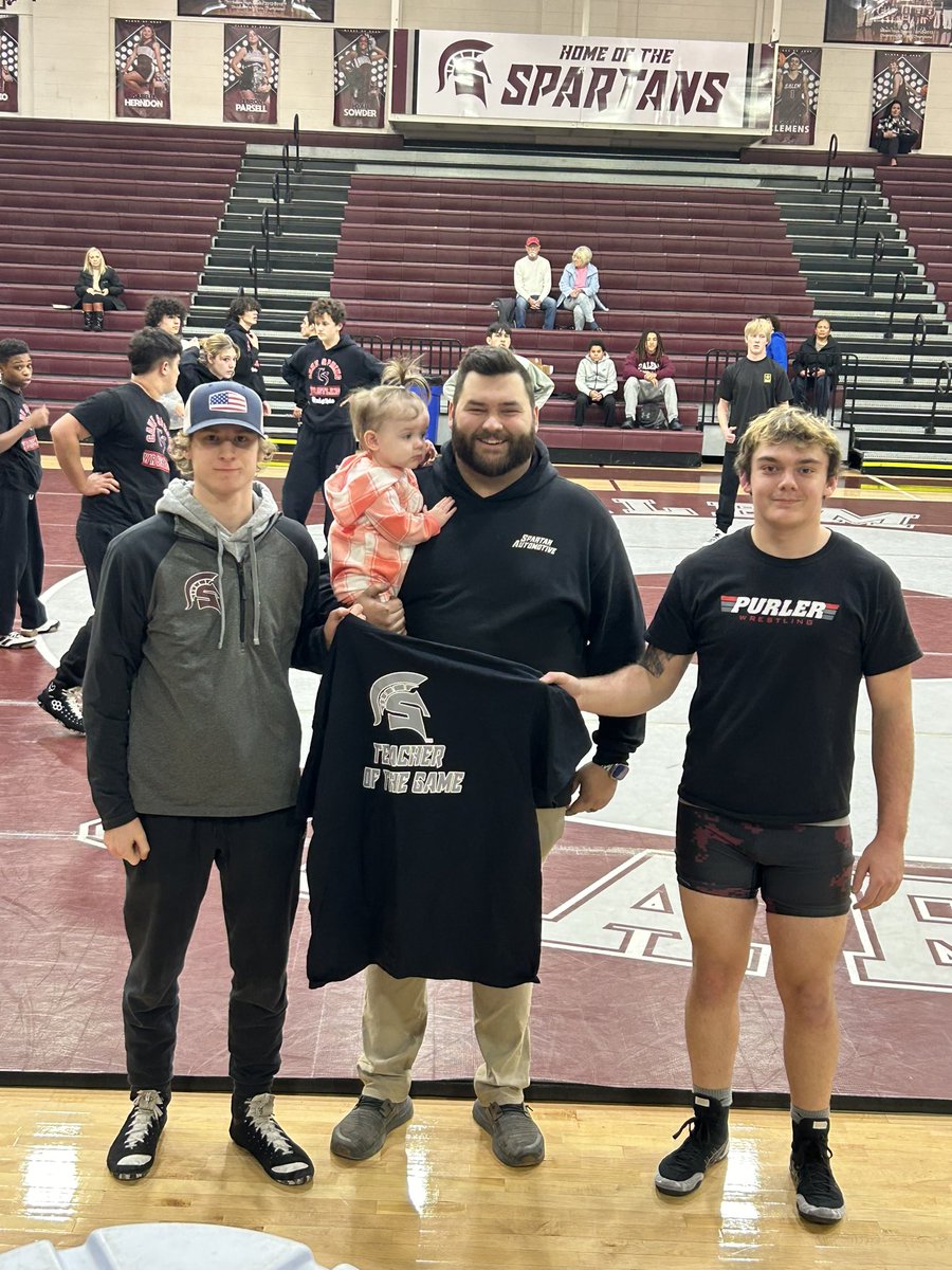 SalemSpartans's tweet photo. Tonight, the SHS Wrestling team honored Automotive Technology Teacher, Shawn McNeill, as the Teacher of the Game.   Mr. McNeill is also a member of Salem High School’s class of 2016. https://t.co/EaqT4qycab