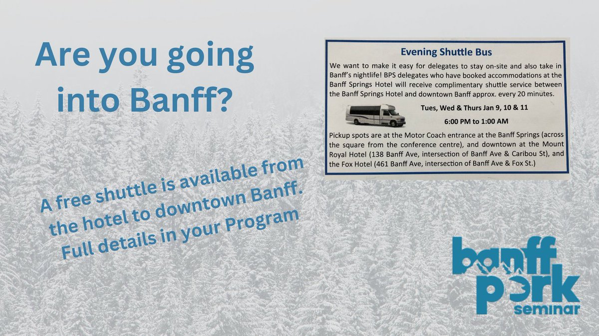 If you are heading into Banff tonight don't miss out on the free shuttle service (for guests of the Banff Springs hotel). Running every 20 minutes from 6pm - 1am it drops off and picks up in the heart of the town.