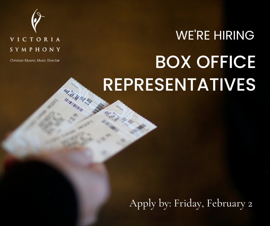 Do you enjoy customer service? Are you a strong communicator with an interest in the arts? This opportunity could be right for you! Learn more and apply by Friday, February 2: victoriasymphony.ca/about-us/caree… 🎟 #yyjjobs #artsjobs #hiring
