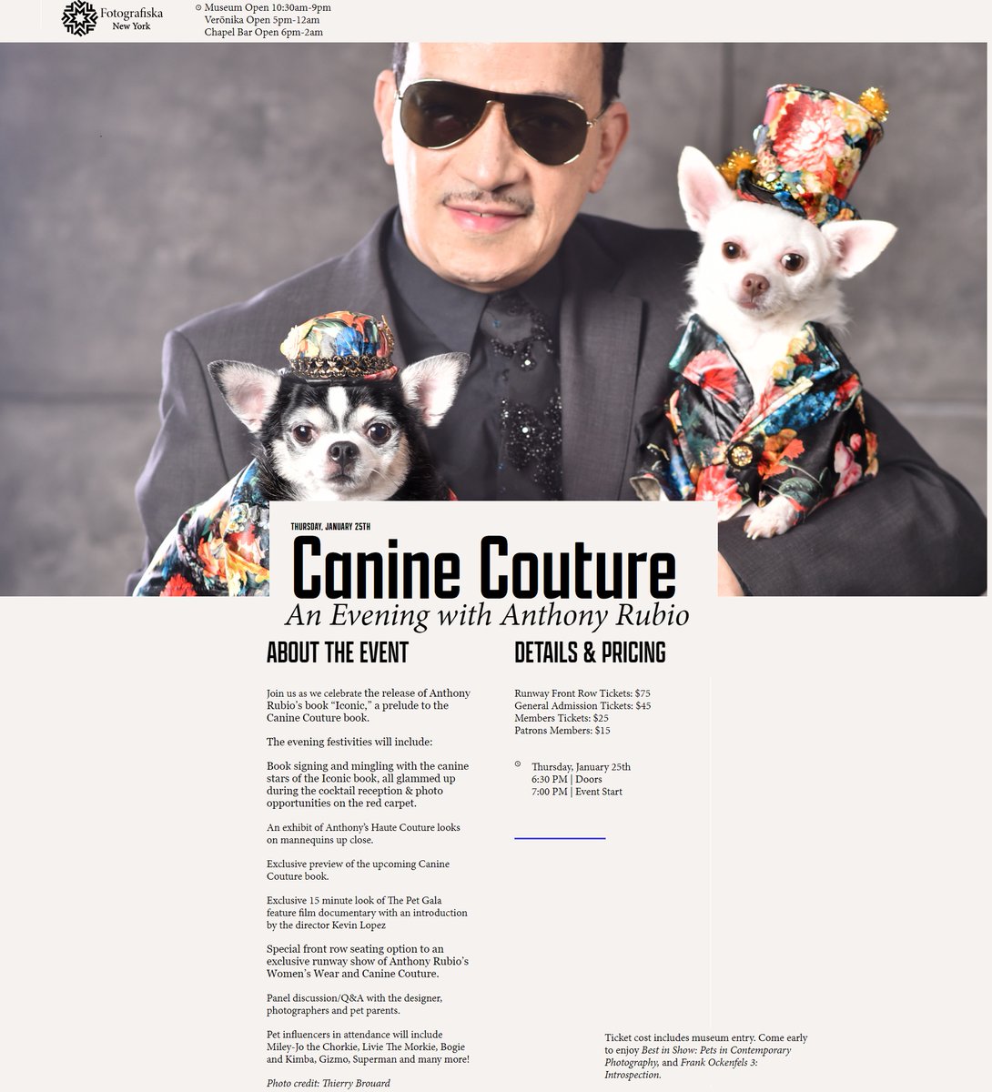 Join Us For:
An Evening with Anthony Rubio at Fotografiska Museum New York.

Thursday, January 25th 2024

Tickets at: fotografiska.com/.../book-launc…

#FashionBook #DogBook #MuseumShow #Fotografiska #BestInShow #exhibit #museumexhibition #exhibition