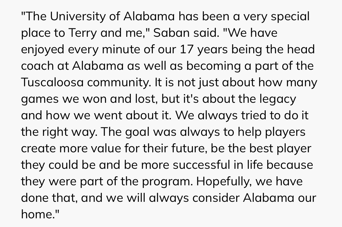 _NickKelly's tweet image. Statement from Nick Saban on his retirement