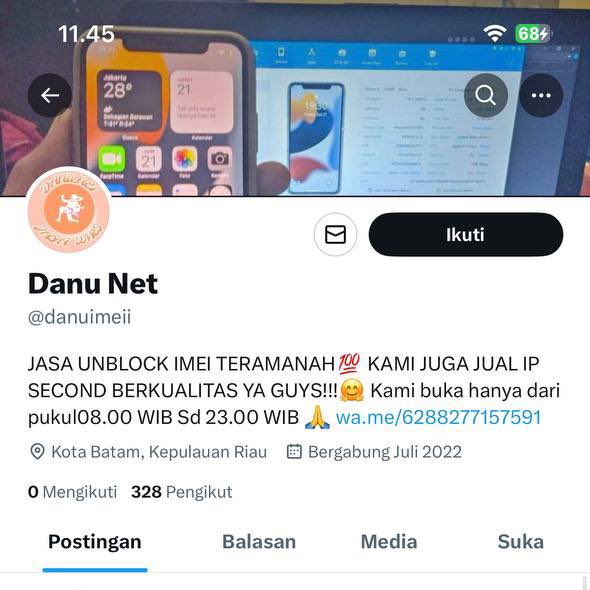 cust gua ada yang kena tipu sama akun ini.  tadi juga di tl ada yang lewat. jangan mau unblock imei dengan iming-iming harga murah yaaa, yang pasti pasti aja #zonauang #zonajajan #zonaba