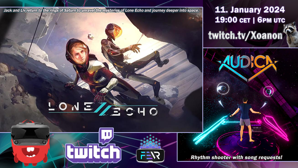 _Xoanon_'s tweet photo. #Stream on #Twitch now:
Back into space with #LoneEcho2, then #AUDICA🎶 with song requests!

➡️https://t.co/JrW81S8P8E🦝

@RAD_Studios @EchoGames #LoneEcho #VR #Oculus #OculusStudios #Meta #VR #VirtualReality #TwitchStreamers #TwitchStreamer #SupportSmallStreamers #space #PCVR https://t.co/0mQdP5UOfL