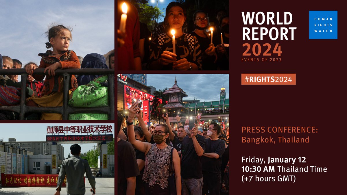 Tomorrow! Asia launch of the Human Rights Watch's World Report this Friday (12 Jan) at 10:30 am at the @FCCThai in #Bangkok #Thailand - join in person, on via Zoom - all the details are here! 👇 Free & open to the public! fccthai.com/events/294