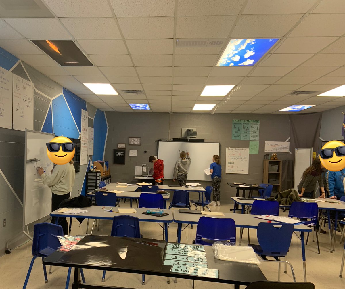 TeachDix's tweet photo. One of my teaching dreams has come true!!! I have enough space for each student to work on a surface I can see from any where in the room…independently and collaboratively.  #mathteacher #engagement #bestforkids https://t.co/r9queR8QLg